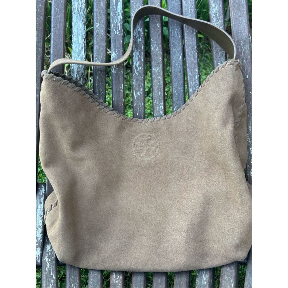 TORY BURCH Marion River Rock Suede Hobo Bag - Picture 4 of 10